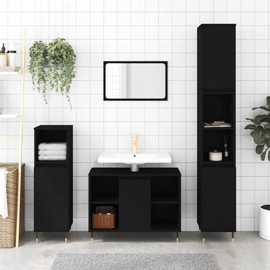 Black Engineered Wood Bathroom Cabinet, 30x30x100 cm