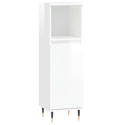 High Gloss White Bathroom Cabinet - Engineered Wood, 30x30x100 cm
