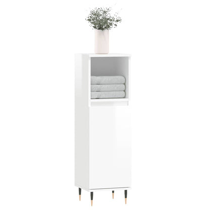 High Gloss White Bathroom Cabinet - Engineered Wood, 30x30x100 cm