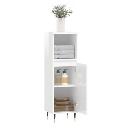 High Gloss White Bathroom Cabinet - Engineered Wood, 30x30x100 cm