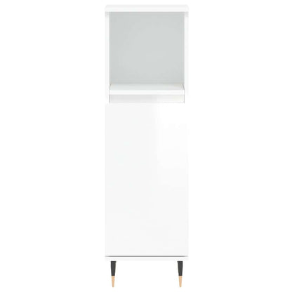 High Gloss White Bathroom Cabinet - Engineered Wood, 30x30x100 cm