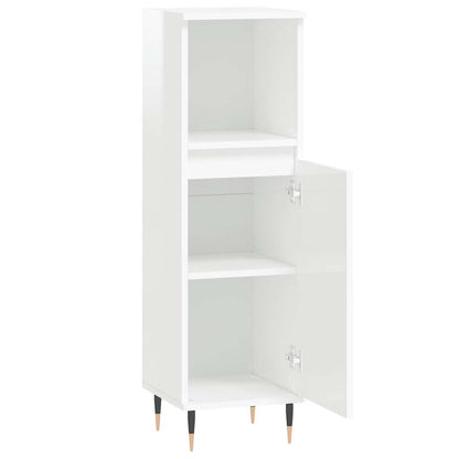 High Gloss White Bathroom Cabinet - Engineered Wood, 30x30x100 cm