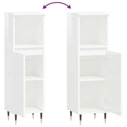High Gloss White Bathroom Cabinet - Engineered Wood, 30x30x100 cm