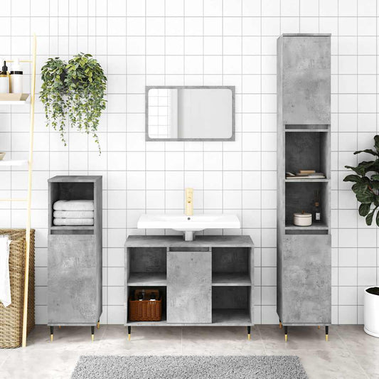 Concrete Grey Bathroom Cabinet | Engineered Wood 30x30x100 cm