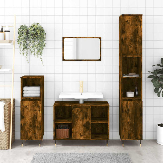 Smoked Oak Bathroom Cabinet - Engineered Wood 30x30x100cm