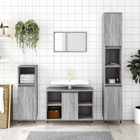 Sonoma Grey Bathroom Cabinet | 30x30x100 cm | Engineered Wood