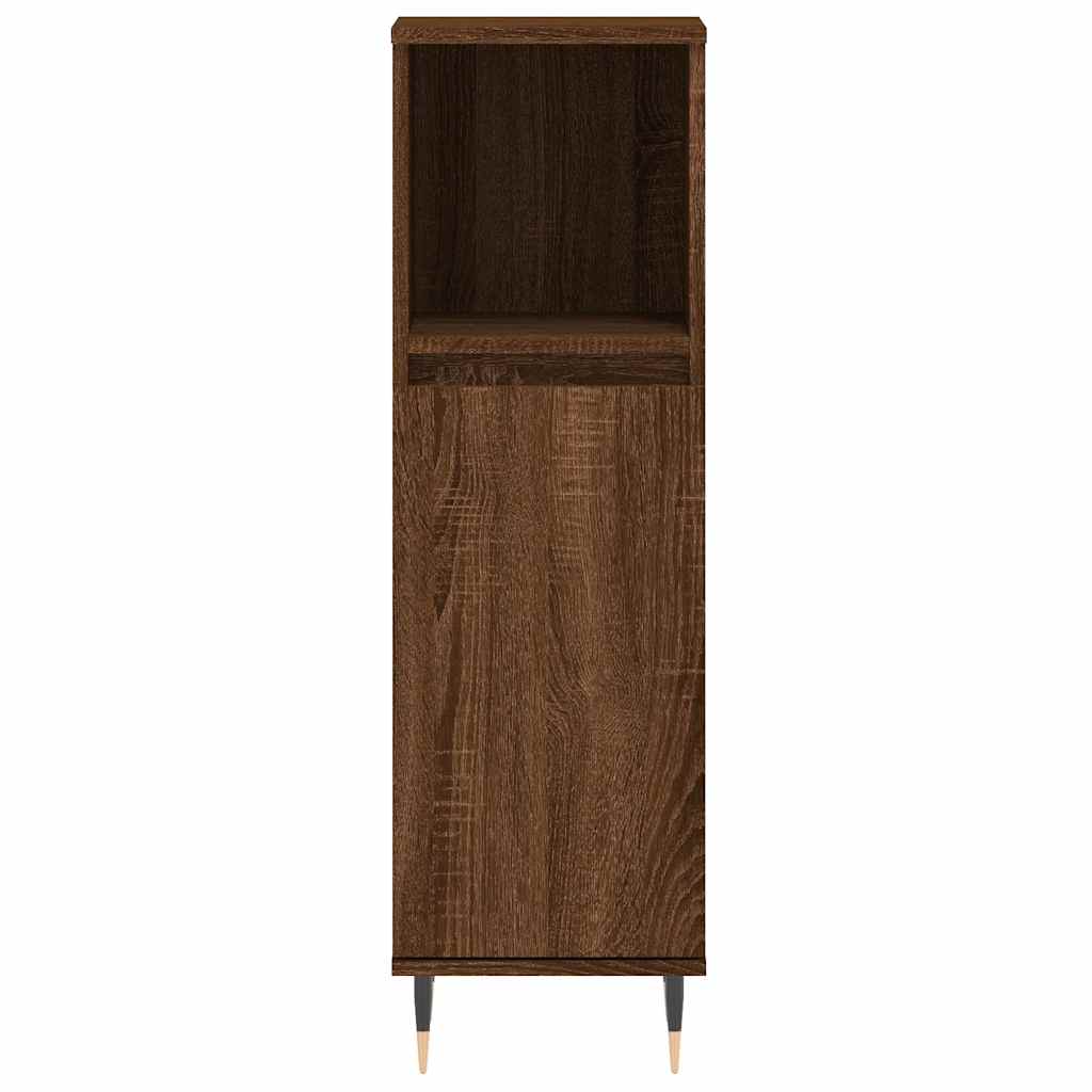 Brown Oak Bathroom Cabinet - Engineered Wood, 30x30x100 cm