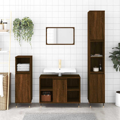Brown Oak Bathroom Cabinet - Engineered Wood, 30x30x100 cm