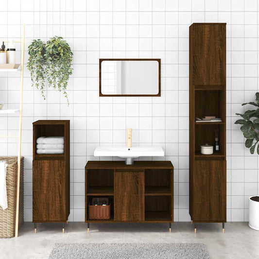 Brown Oak Bathroom Cabinet - Engineered Wood, 30x30x100 cm