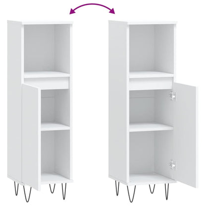 White Engineered Wood Bathroom Cabinet 30x30x100 cm