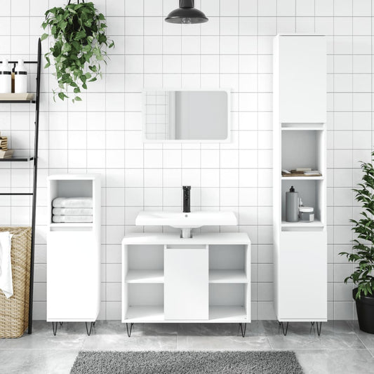 White Engineered Wood Bathroom Cabinet 30x30x100 cm