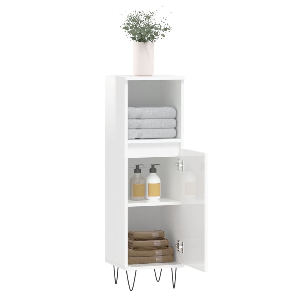 High Gloss White Bathroom Cabinet 30x30x100cm Engineered Wood
