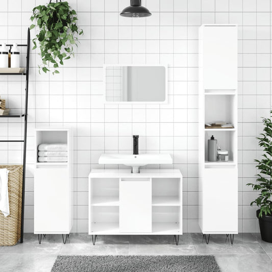 High Gloss White Bathroom Cabinet 30x30x100cm Engineered Wood
