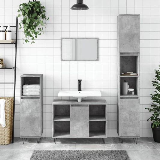 Concrete Grey Bathroom Cabinet | 30x30x100 cm | Engineered Wood