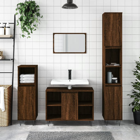 Brown Oak Bathroom Cabinet - 30x30x100 cm Engineered Wood