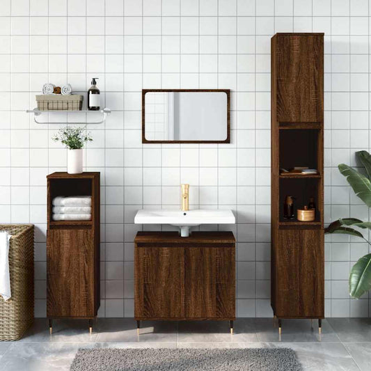 Engineered Wood Bathroom Cabinet - Brown Oak, 58x33x60 cm