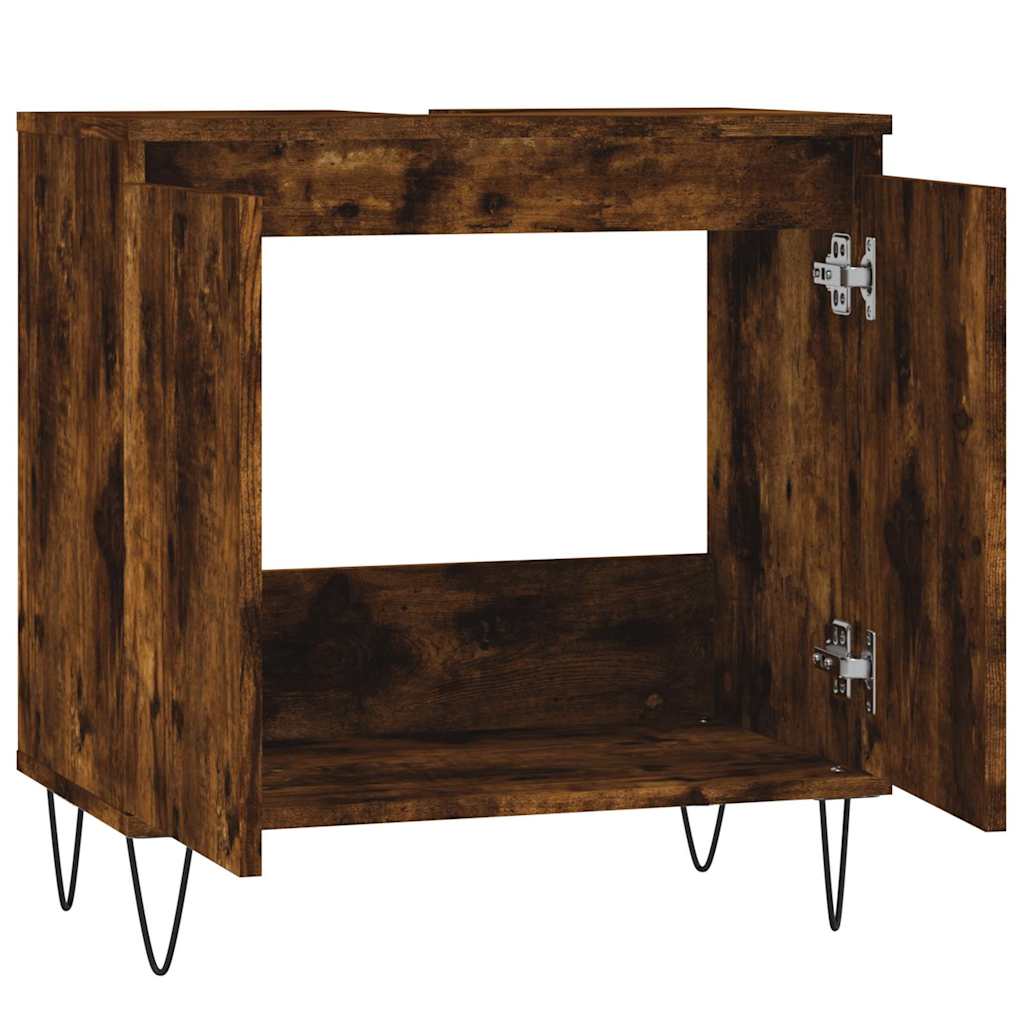 Smoked Oak Bathroom Cabinet - Engineered Wood 58x33x60 cm