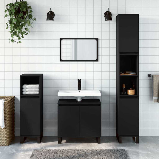 Black Engineered Wood Bathroom Cabinet – 58x33x60 cm