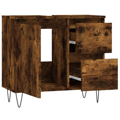 Smoked Oak Bathroom Cabinet, 65x33x60 cm, Engineered Wood
