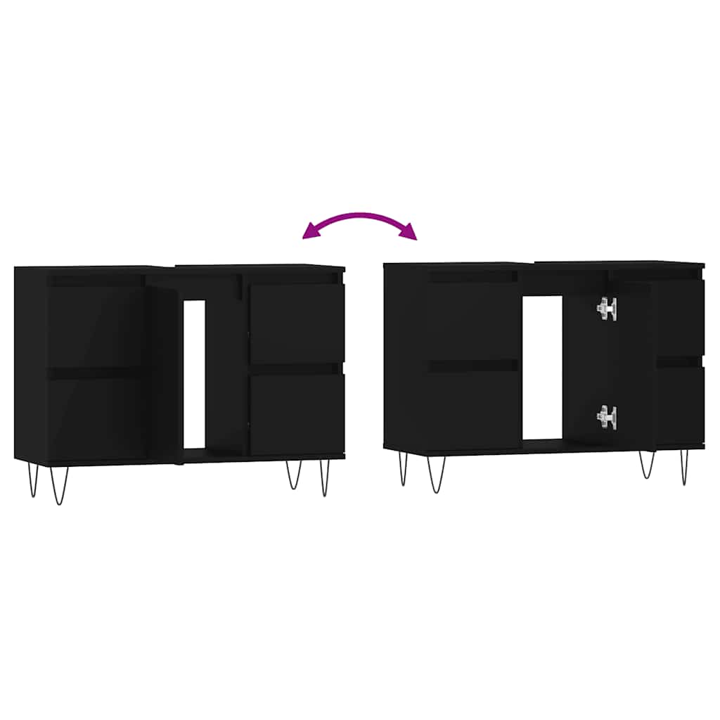 Black Engineered Wood Bathroom Cabinet 80x33x60 cm