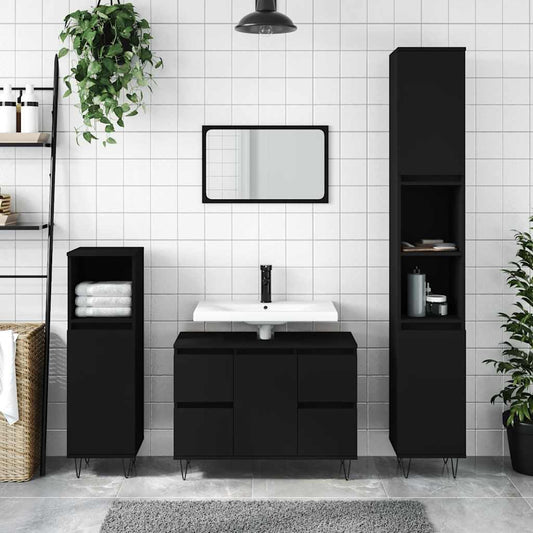 Black Engineered Wood Bathroom Cabinet 80x33x60 cm