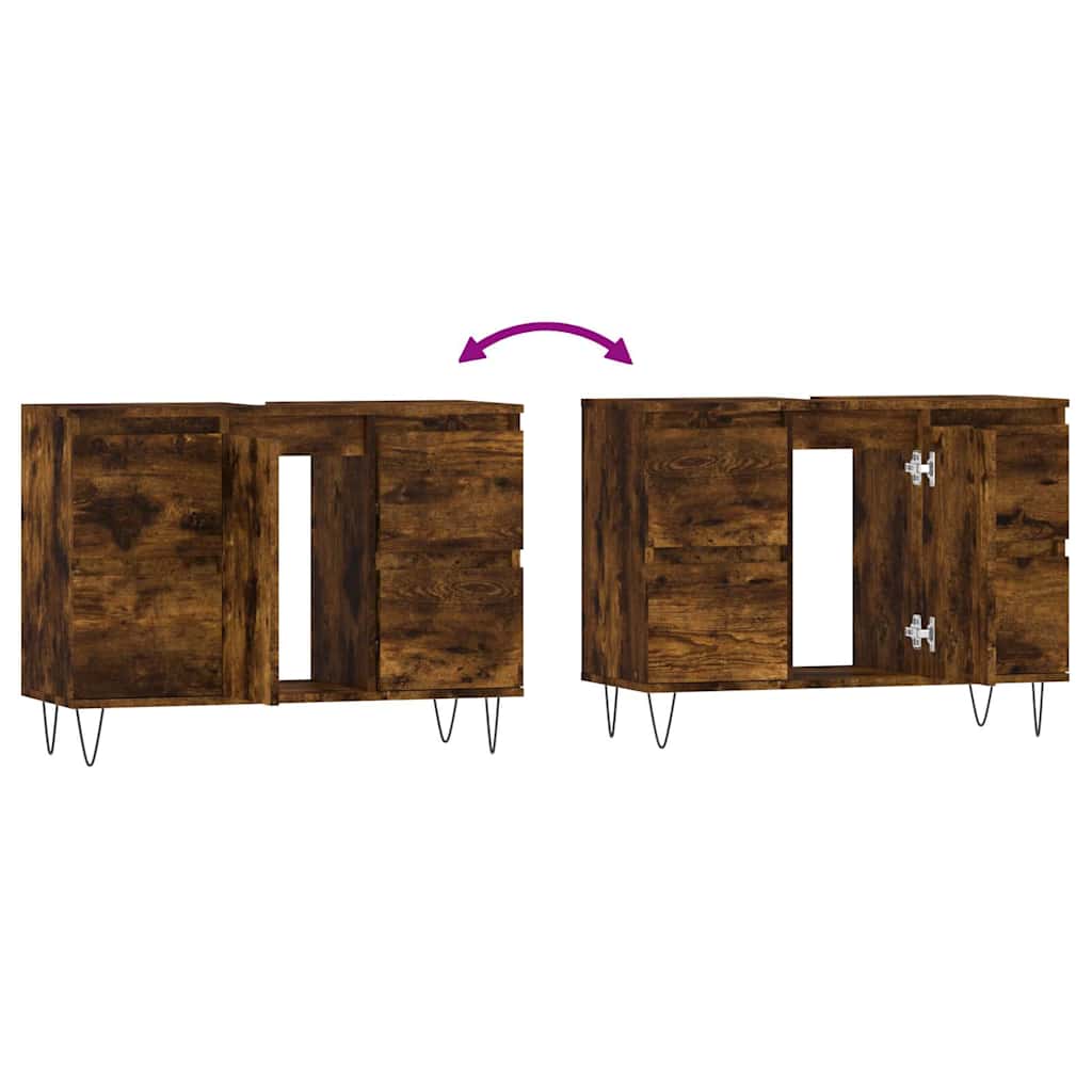 Smoked Oak Bathroom Cabinet - 80x33x60 cm Engineered Wood