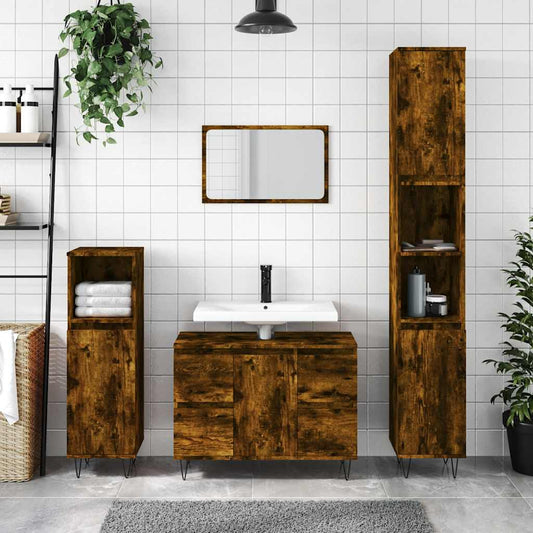 Smoked Oak Bathroom Cabinet - 80x33x60 cm Engineered Wood