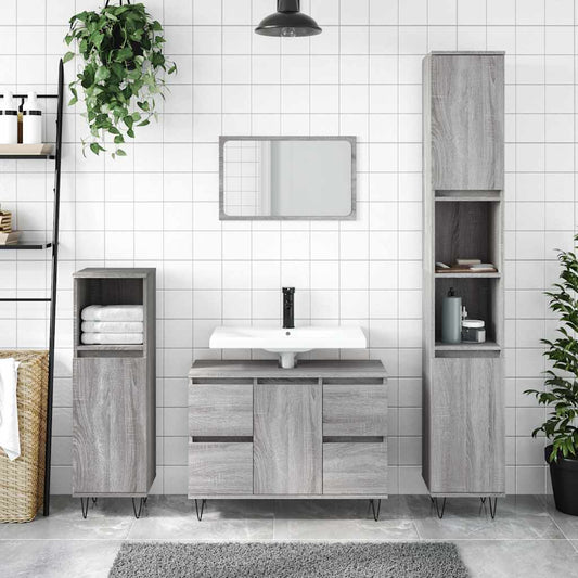 Sonoma Grey Bathroom Cabinet - Engineered Wood 80x33x60 cm