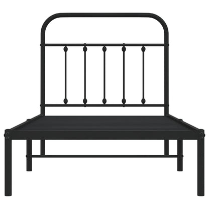 Black Metal Bed Frame with Headboard - 90x190cm, No Mattress