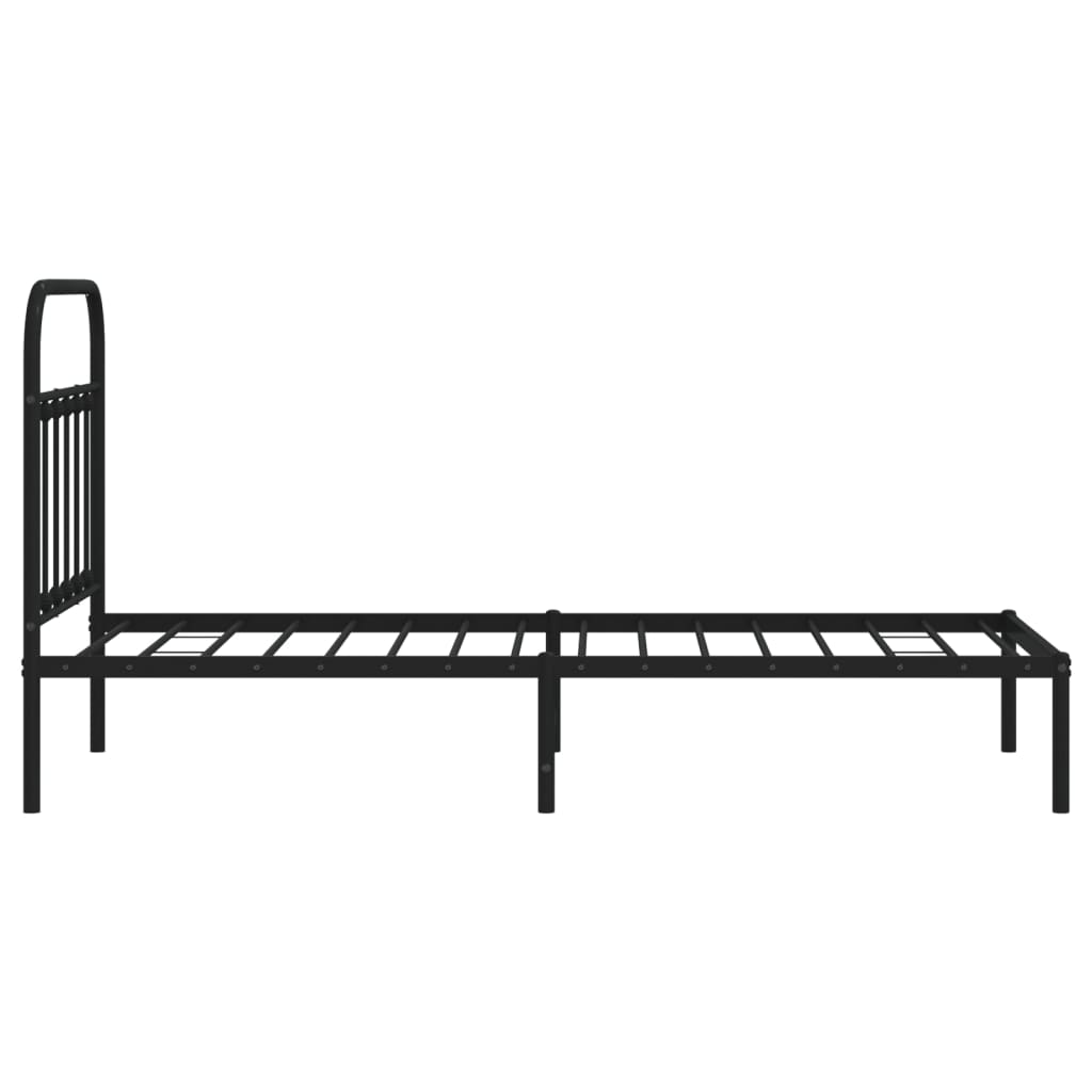 Black Metal Bed Frame with Headboard - 90x190cm, No Mattress