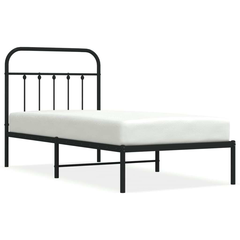 Sleek Black Metal Bed Frame with Headboard 90x200cm