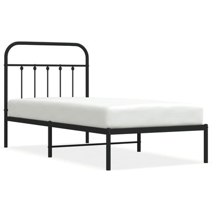 Sleek Black Metal Bed Frame with Headboard 90x200cm