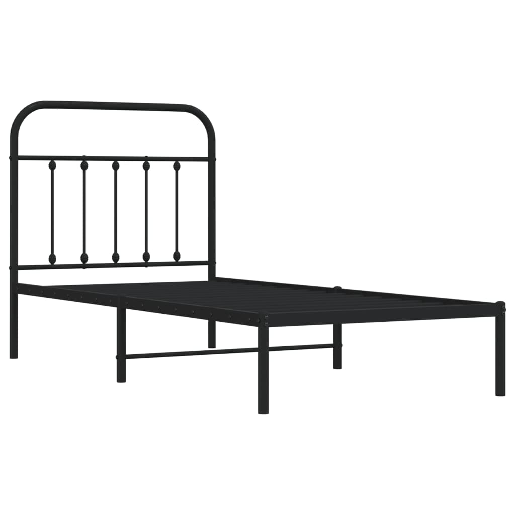 Sleek Black Metal Bed Frame with Headboard 90x200cm