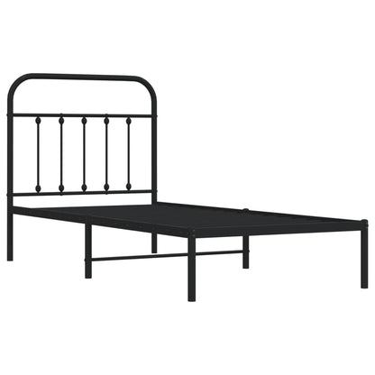 Sleek Black Metal Bed Frame with Headboard 90x200cm
