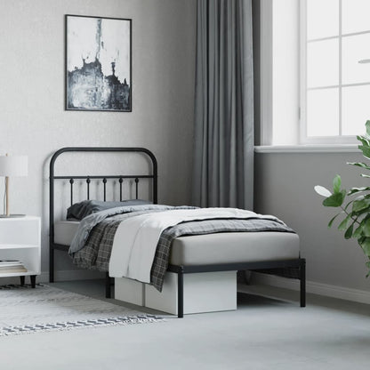 Sleek Black Metal Bed Frame with Headboard 90x200cm