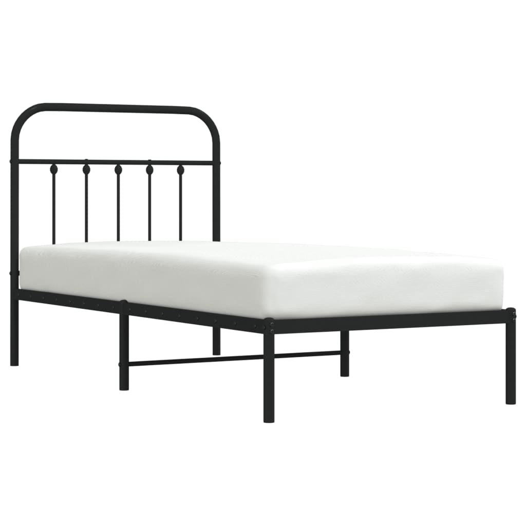 Sleek Black Metal Bed Frame with Headboard 90x200cm