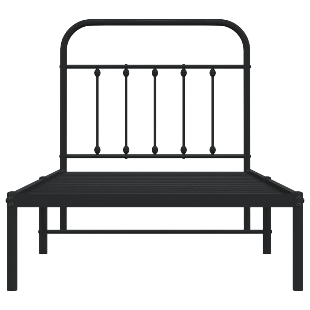 Sleek Black Metal Bed Frame with Headboard 90x200cm