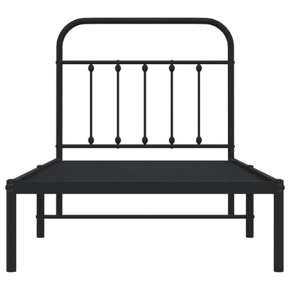 Sleek Black Metal Bed Frame with Headboard 90x200cm