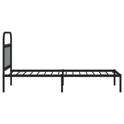 Sleek Black Metal Bed Frame with Headboard 90x200cm