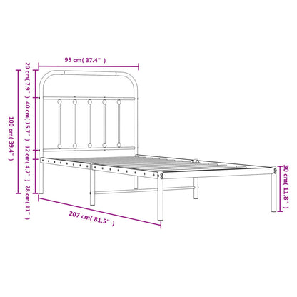 Sleek Black Metal Bed Frame with Headboard 90x200cm