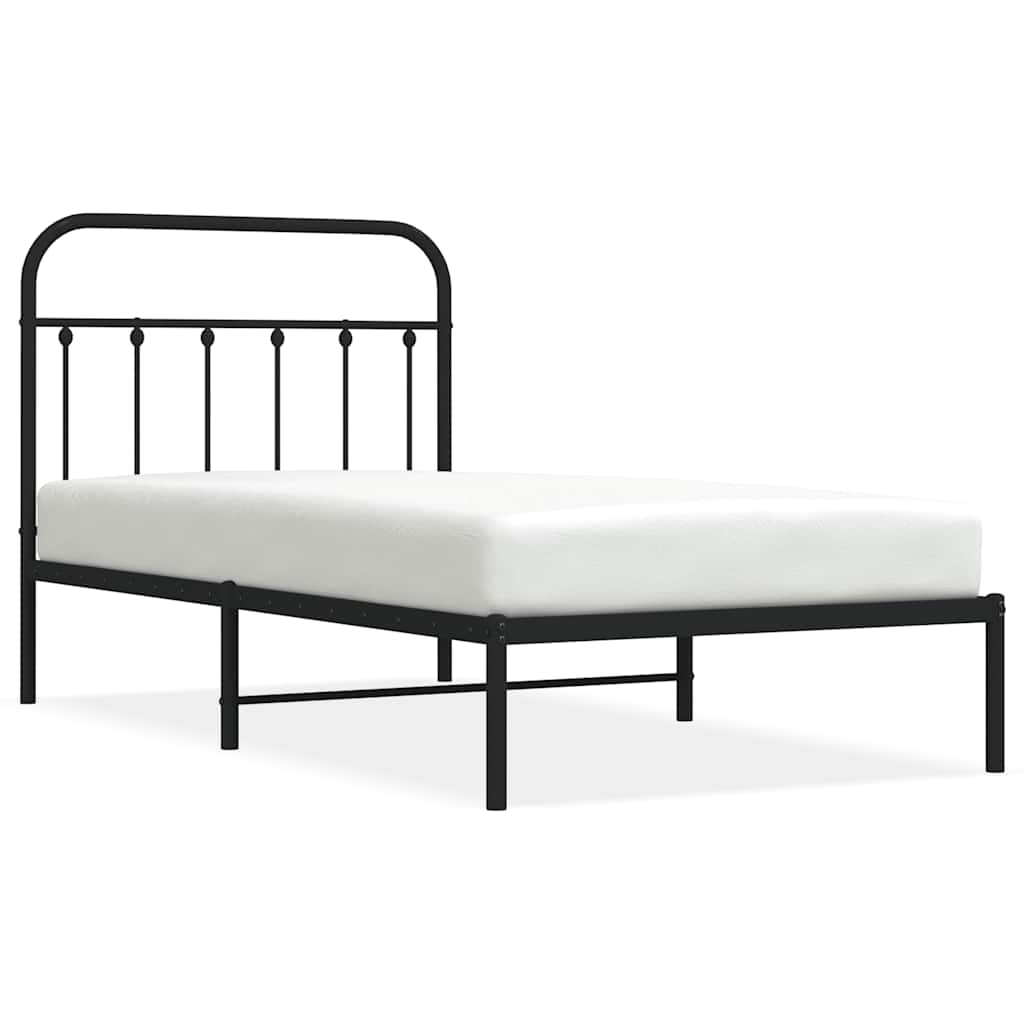 Black Metal Bed Frame with Headboard - 100x190cm, No Mattress