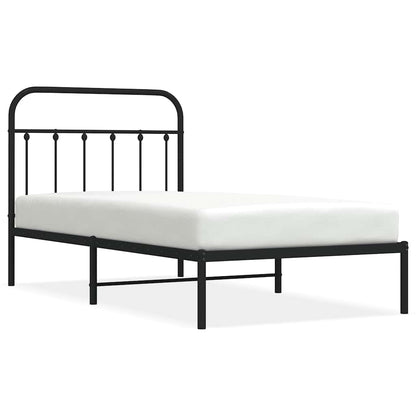 Black Metal Bed Frame with Headboard - 100x190cm, No Mattress