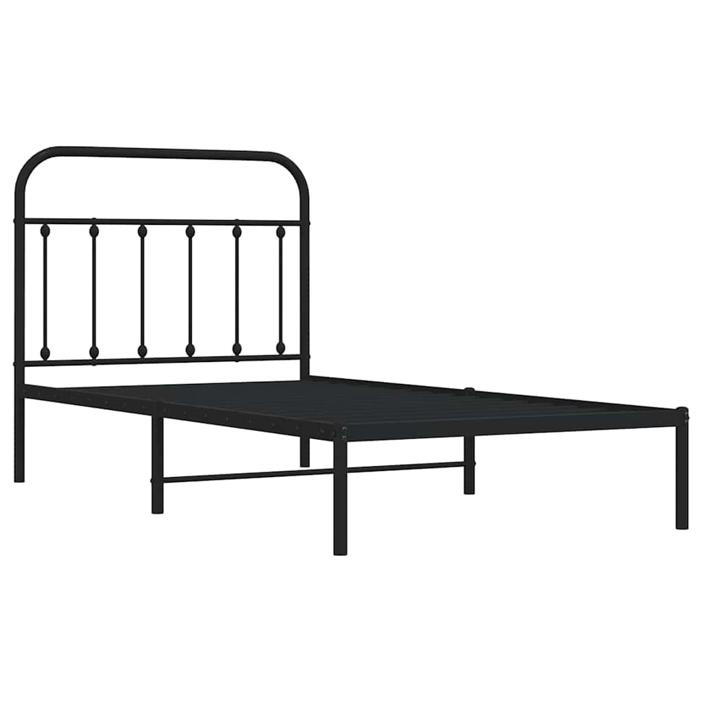 Black Metal Bed Frame with Headboard - 100x190cm, No Mattress