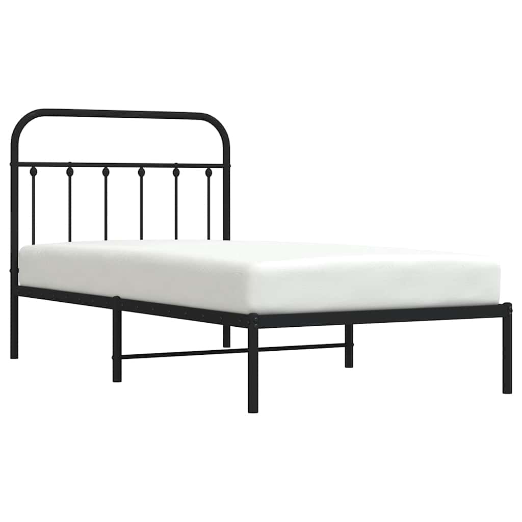 Black Metal Bed Frame with Headboard - 100x190cm, No Mattress