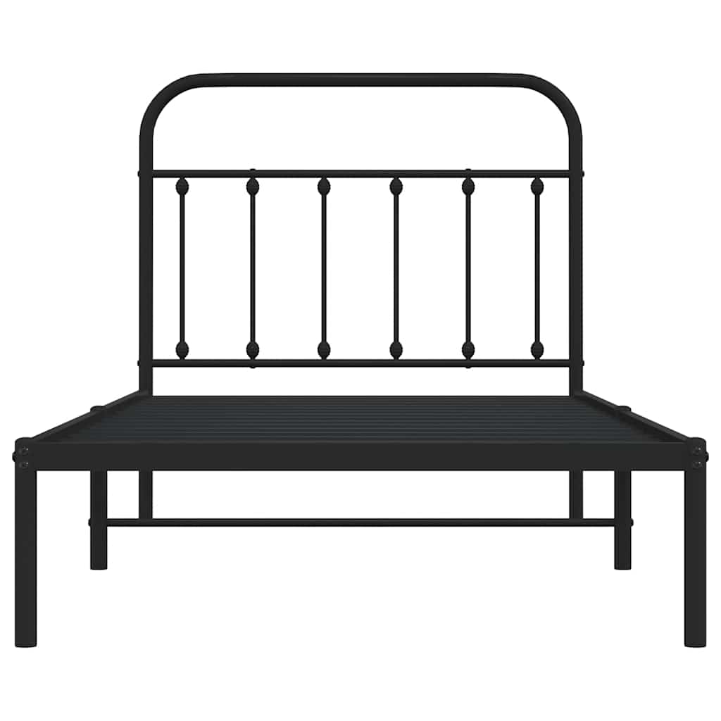 Black Metal Bed Frame with Headboard - 100x190cm, No Mattress