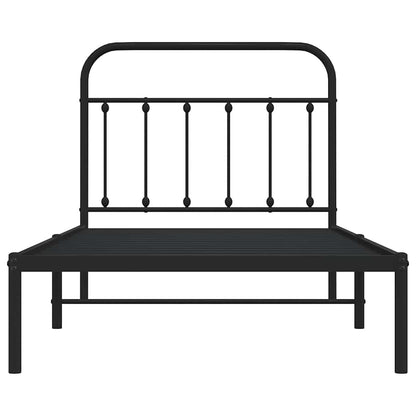 Black Metal Bed Frame with Headboard - 100x190cm, No Mattress