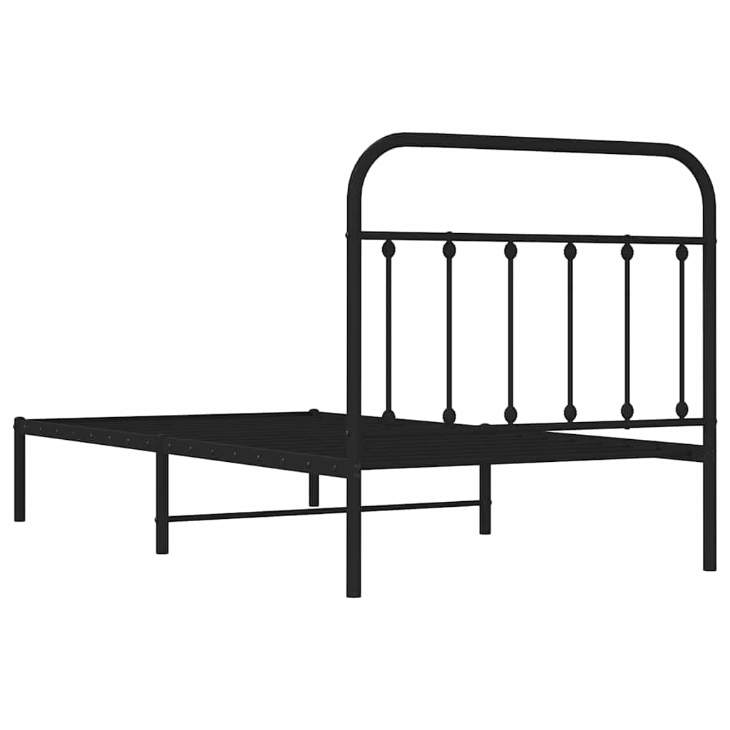 Black Metal Bed Frame with Headboard - 100x190cm, No Mattress
