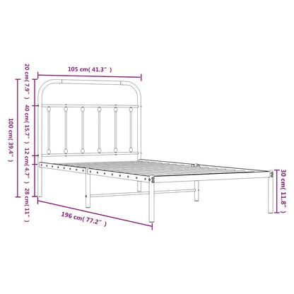 Black Metal Bed Frame with Headboard - 100x190cm, No Mattress