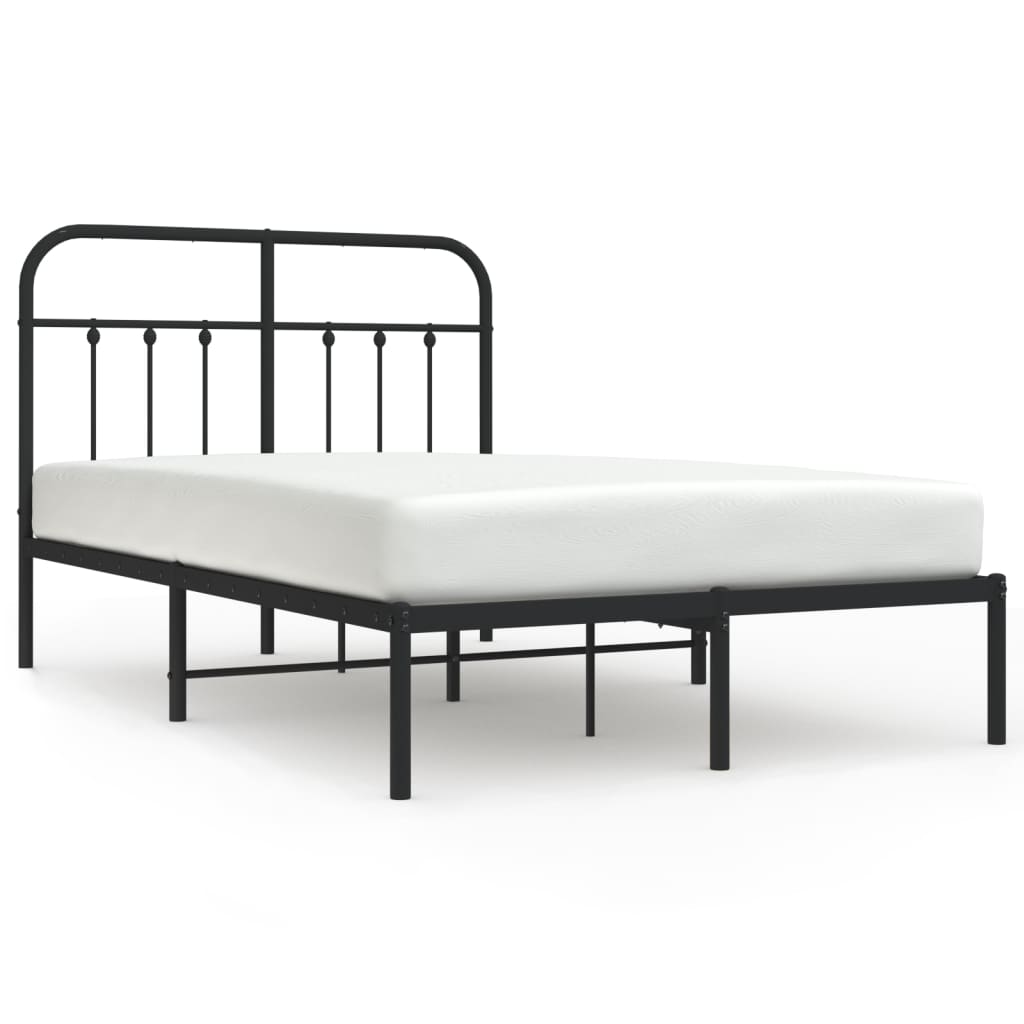 Black Metal Bed Frame with Headboard, 120x190cm, No Mattress