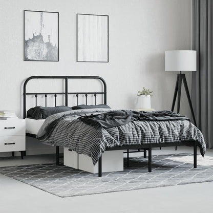 Black Metal Bed Frame with Headboard, 120x190cm, No Mattress